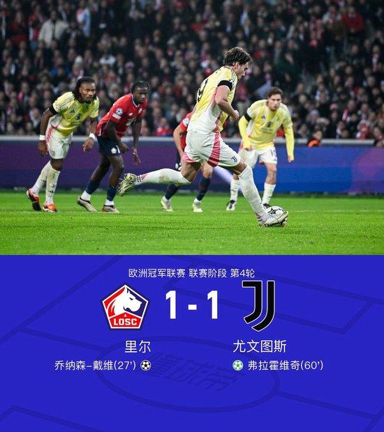 欧冠:里尔1-1尤文,弗拉霍维奇点射,乔纳森-戴维破门