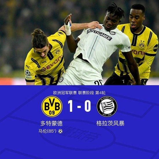 欧冠:多特蒙德1-0格拉茨风暴,马伦抽射破门