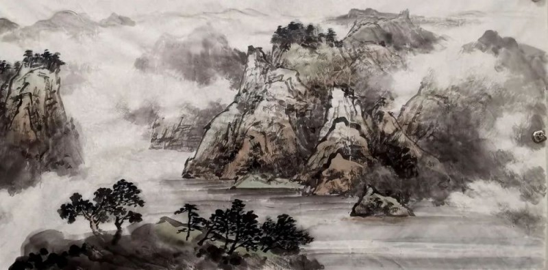 师恩钊老师偕北派山水助教团队创作巨幅《中华雄风》万里长城山水画