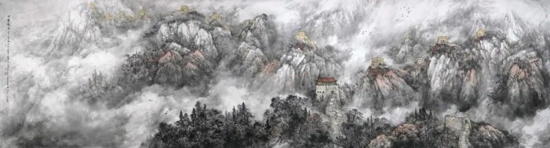 师恩钊老师偕北派山水助教团队创作巨幅《中华雄风》万里长城山水画