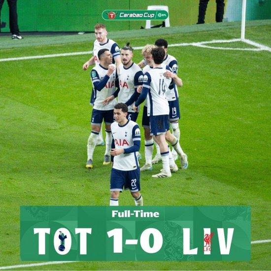 终结红军24场不败!热刺联赛杯1-0利物浦占先机 贝里瓦尔制胜