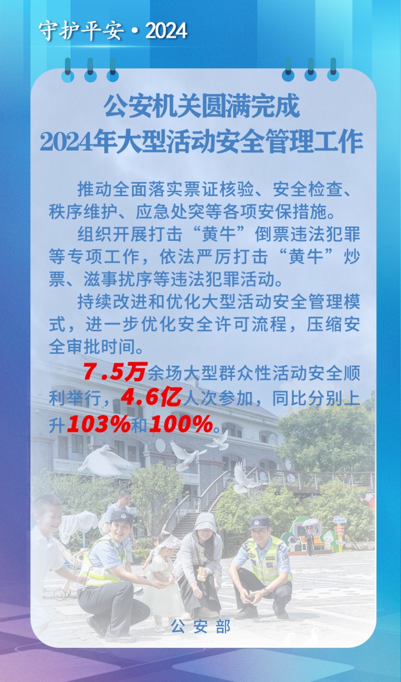 公安部：2024年全国7.5万余场大型群众性活动均安全顺利举办