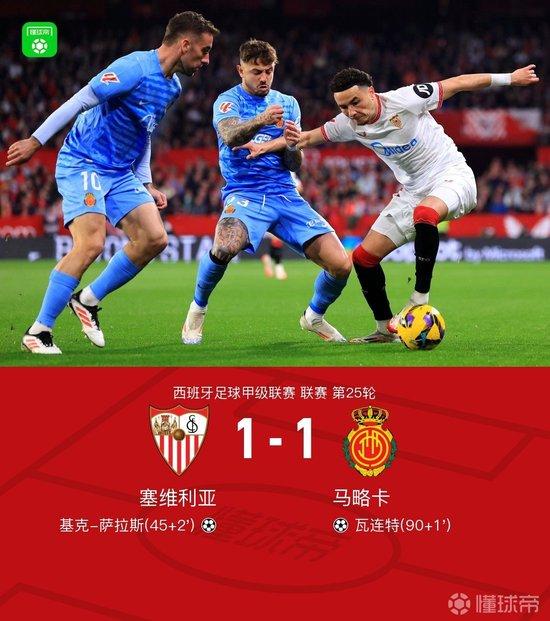 西甲:塞维利亚1-1马略卡,萨拉斯破门,瓦连特绝平