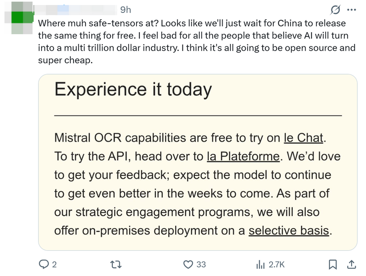 欧洲“DeepSeek”发布了全世界最好的 OCR，网友：蹲蹲中国的免费开源版