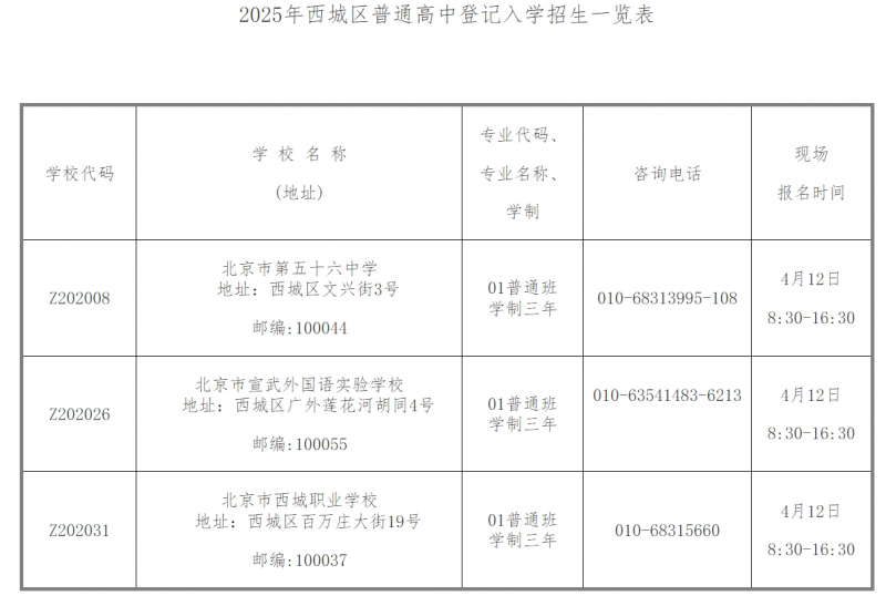 北京东、西城公布普通高中登记入学计划  共招420人