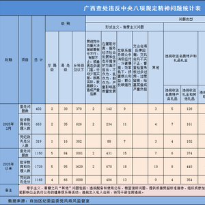 2025年2月广西查处违反中央八项规定精神问题402起