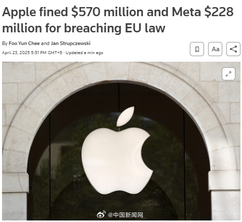 苹果、Meta因违反技术规则被欧盟罚款总计7亿欧元