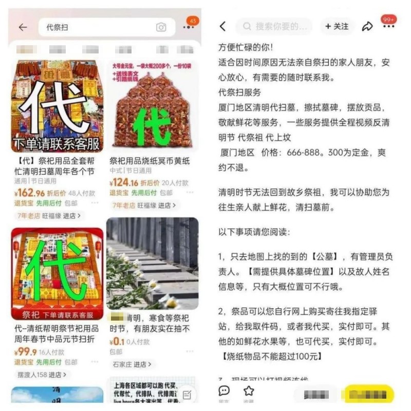 看丹观察虼哭代烧代聊天……网友：祭扫也能代？！靠谱吗？