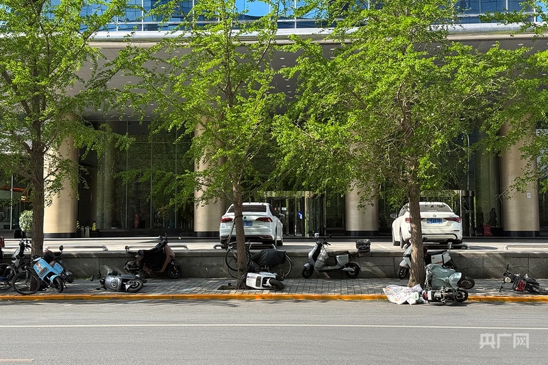 北京发布大风橙色预警：实拍朝阳区有树木倒伏、两轮电动车被风吹倒