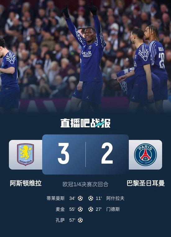 连丢3球险崩盘!巴黎2-3总比分5-4维拉进欧冠4强 多纳鲁马屡扑救