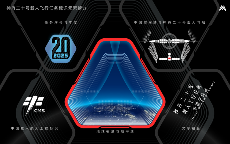 他设计的神舟二十号载人飞行任务标识，准备上天→