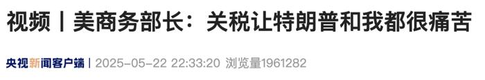 美商务部长:关税让特朗普和我都很痛苦