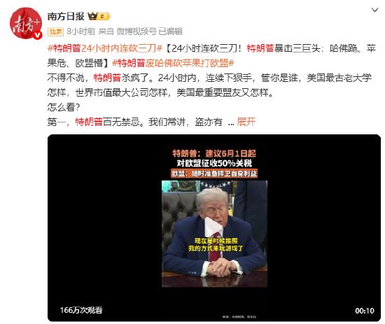 24小时连砍三刀!特朗普暴击三巨头:哈佛跪、苹果危、欧盟懵