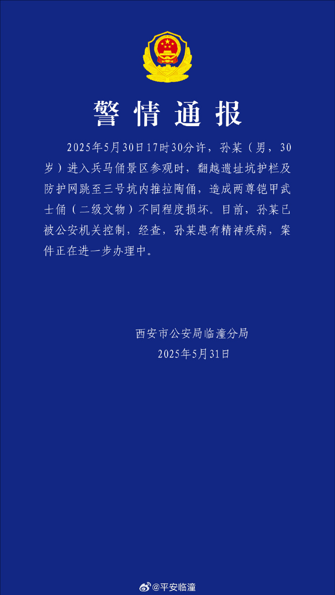 7点出发｜男子掉进秦始皇兵马俑俑坑，还有兵马俑被砸坏？警方通报→