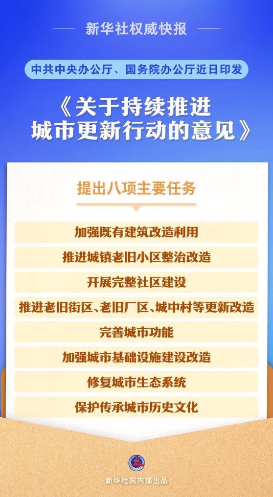 新华社权威快报丨中共中央办公厅、国务院办公厅印发《关于持续推进城市更新行动的意见》
