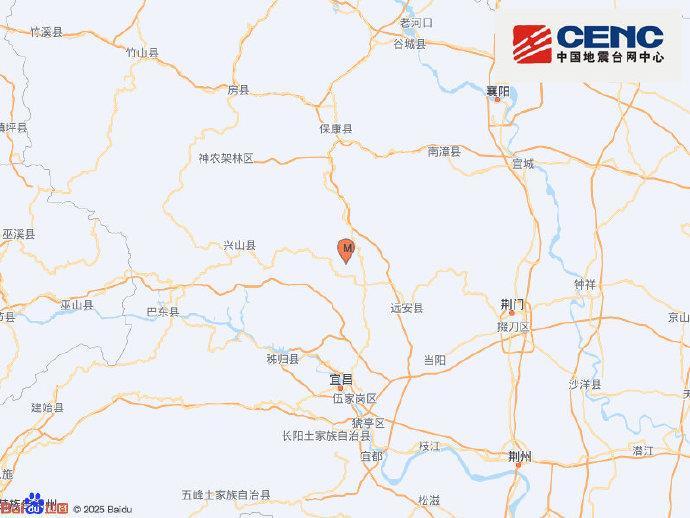 湖北宜昌市远安县发生3.4级地震 震源深度8千米