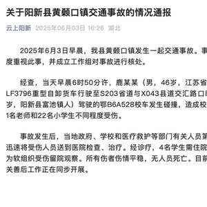 湖北阳新一校车与重型货车发生碰撞后侧翻，22名小学生受伤