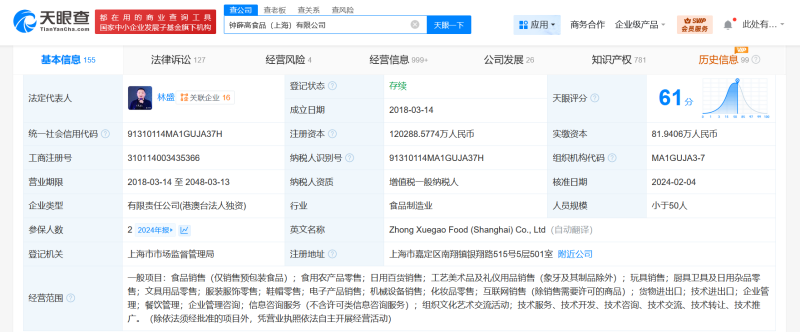 钟薛高子公司因资不抵债被申请破产