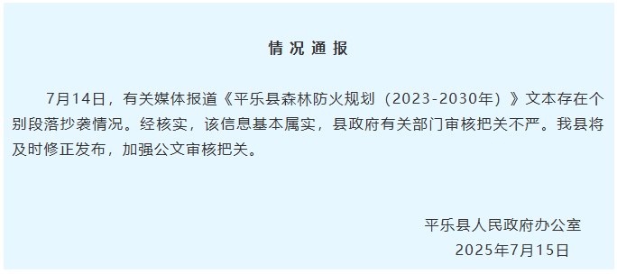 政府文件被指原文抄袭？官方通报：基本属实