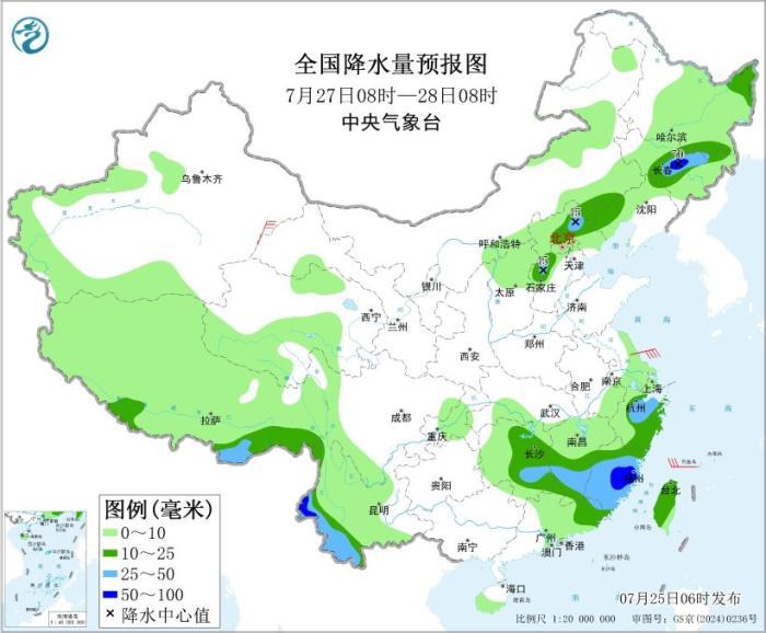 华北地区东北地区等地有强降雨 华东地区有分散性强降雨