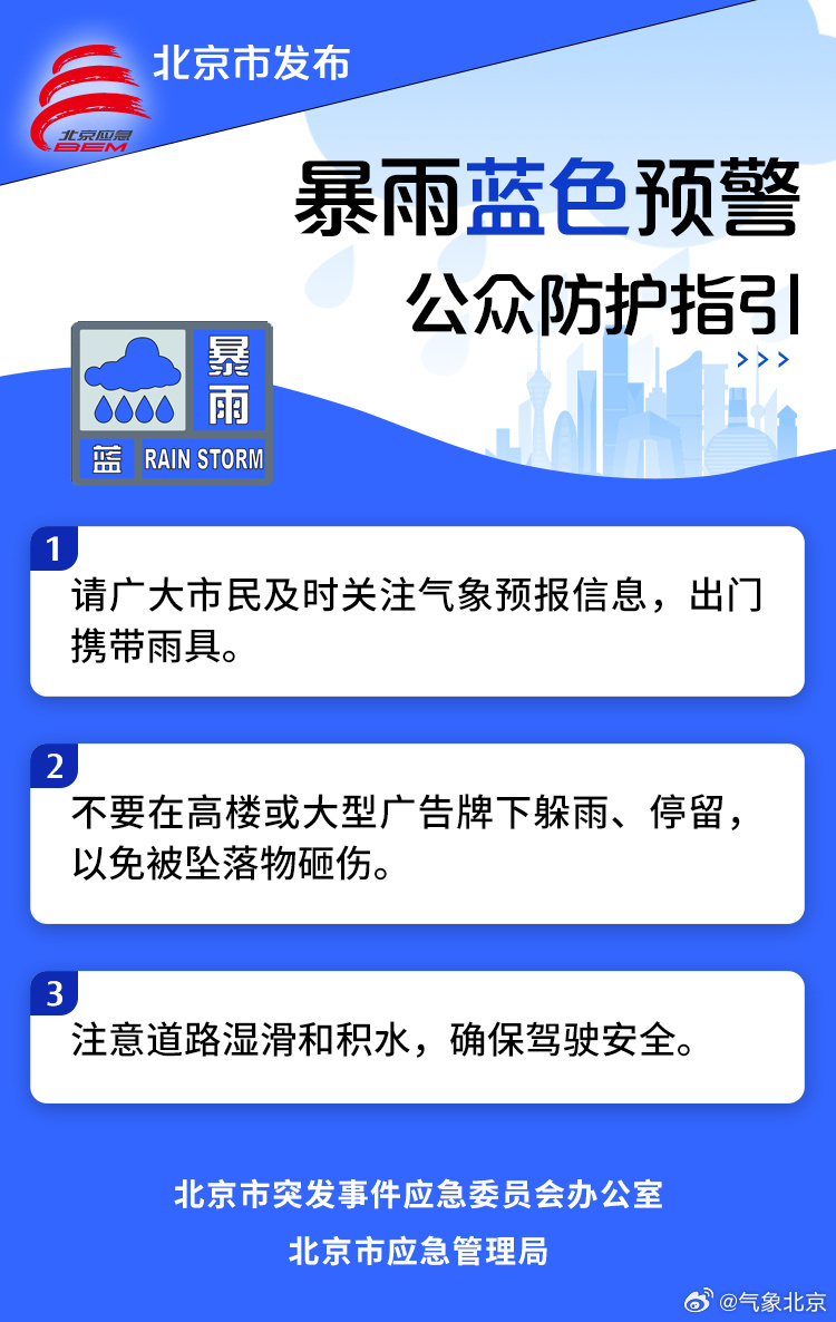 注意防范！北京市气象台发布暴雨蓝色预警