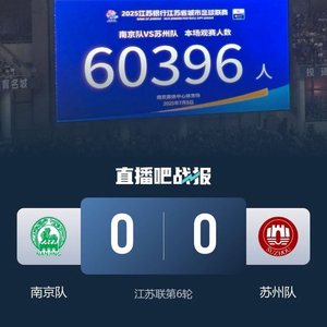 60396人南京奥体观战刷新苏超纪录！南京0-0苏州 苏州任意球中柱
