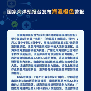 海浪橙色警报：广东近岸海域将出现3到5米的大浪到巨浪