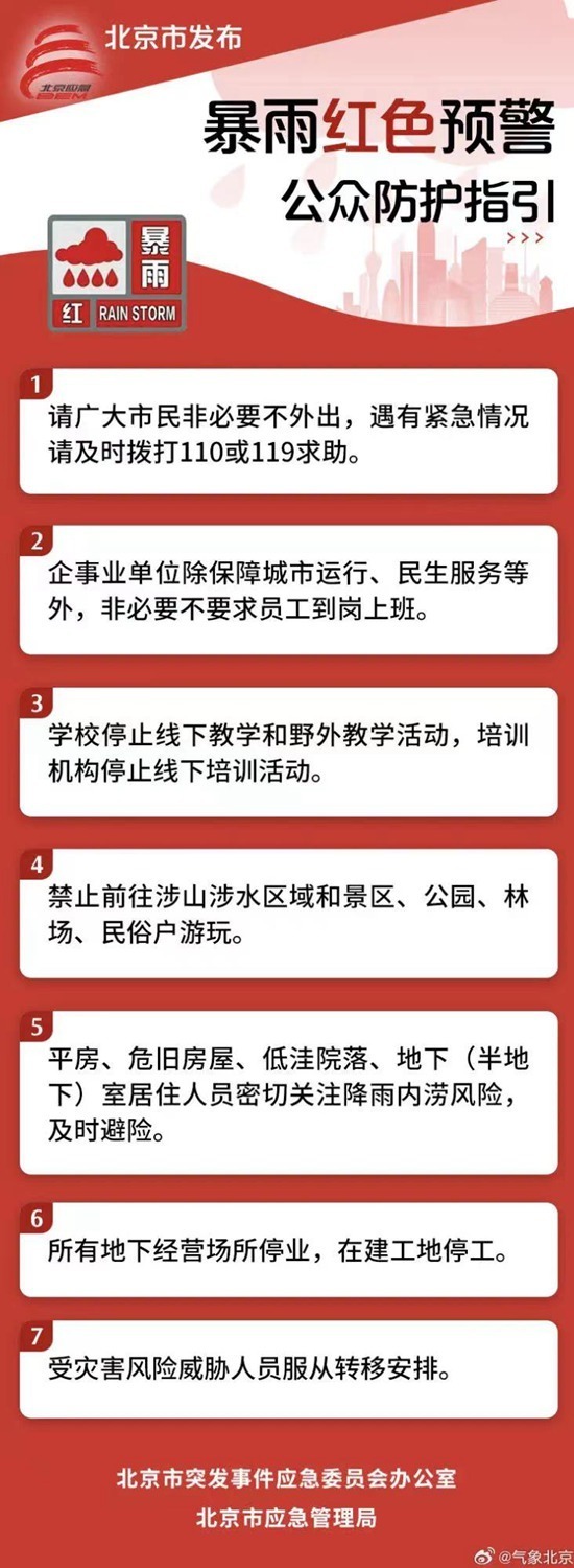北京再次发布全市性暴雨红色预警信号 部分地区将现大暴雨