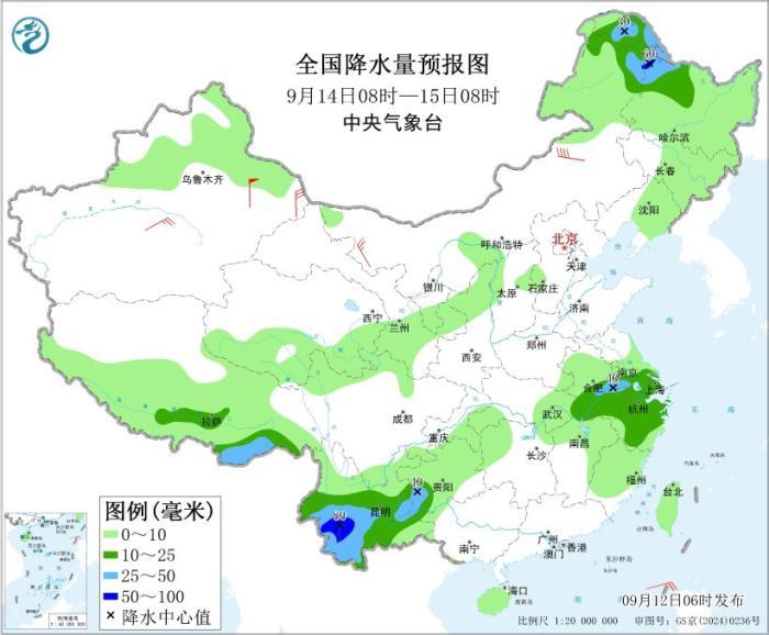西南地区江南西部有较强降水 内蒙古黄海海域有大风天气