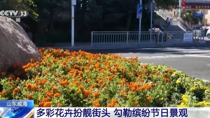 喜迎国庆 国旗鲜花扮靓各地街头