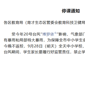 受台风“博罗依”影响 三亚28日中小学幼儿园停课