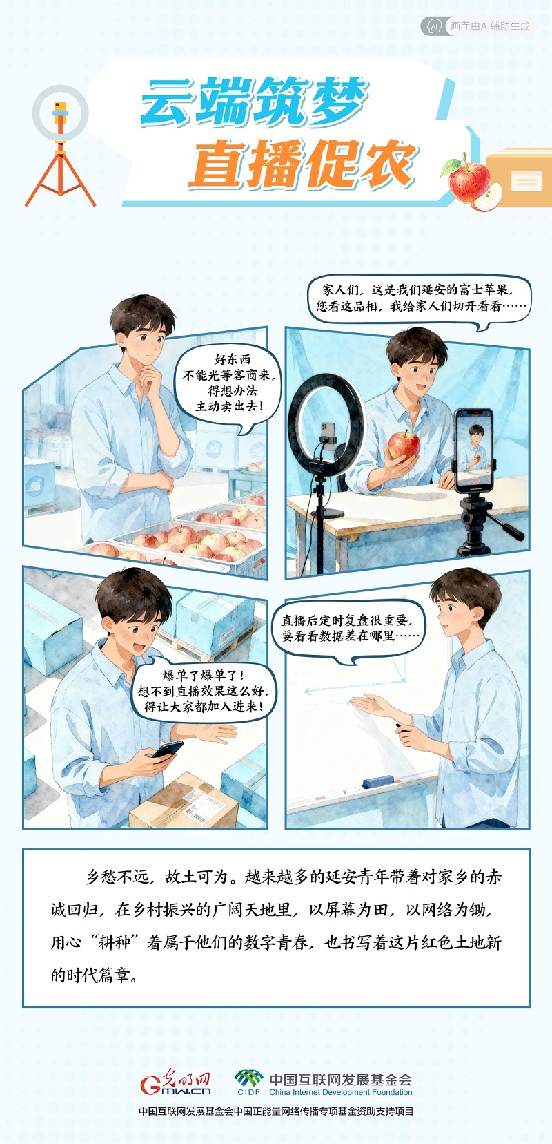 【我在老区“种”青春・ AI漫画】云端筑梦 直播促农