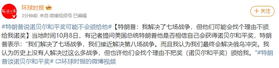 特朗普：他们会找个理由不把奖颁给我