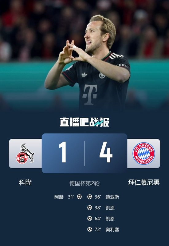 逆转晋级！德国杯-拜仁4-1科隆 凯恩双响迪亚斯传射+失单刀