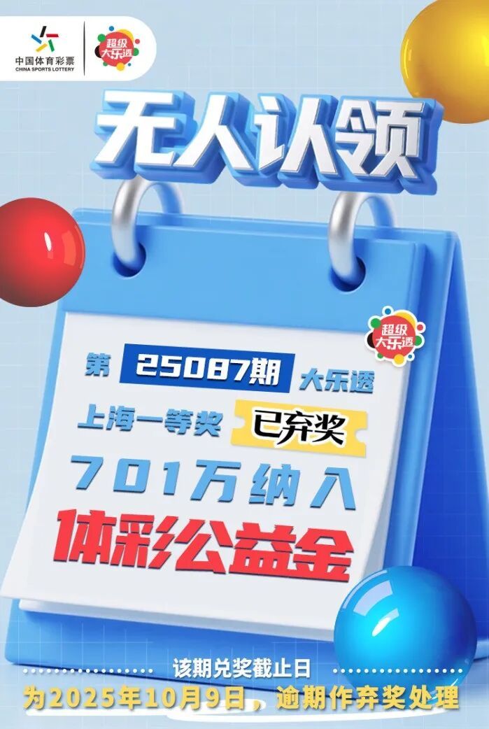 7点出发｜701万大奖逾期无人认领，上海体彩回应→