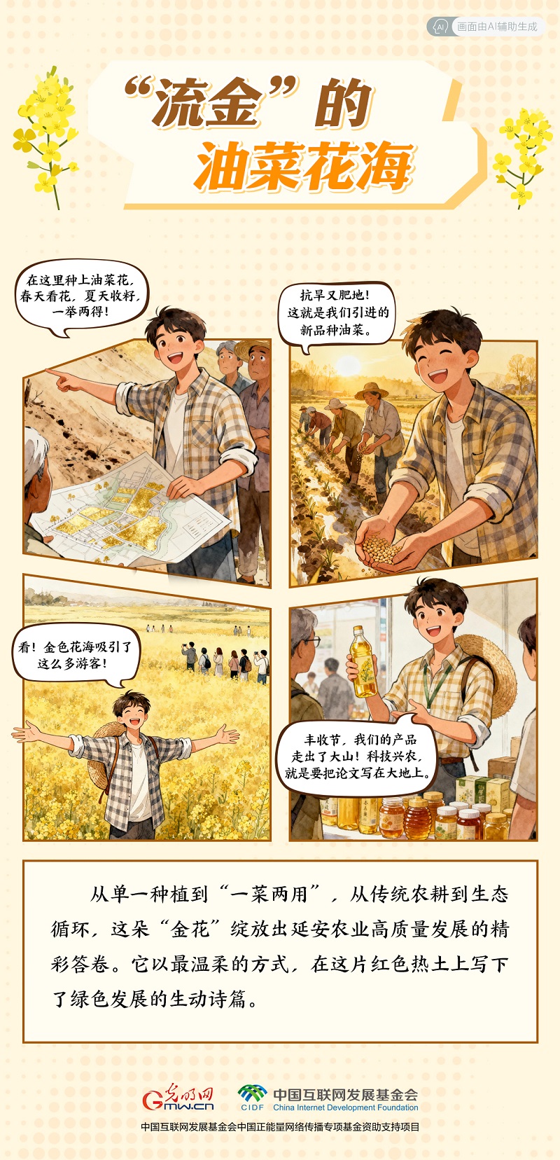 【我在老区“种”青春・ AI漫画】油菜花海  万亩“流金”