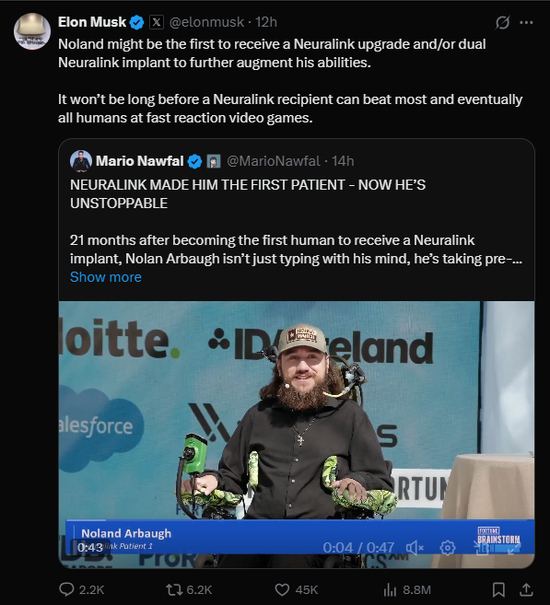 “机械飞升”将成真?Neuralink首例受试者近况曝光 马斯克暗示其将植入双脑机设备