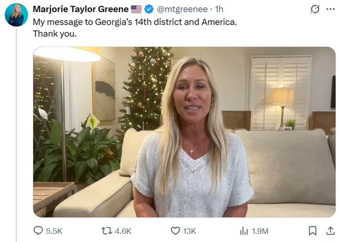 快讯！外媒：特朗普昔日亲密盟友玛乔丽·泰勒·格林宣布将辞去众议员职务