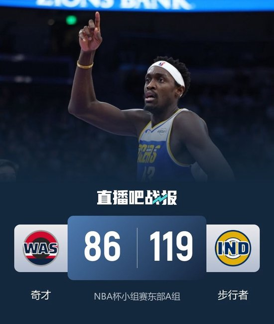 步行者大胜奇才止3连败 西亚卡姆24+11 马瑟林20分 萨尔24+8