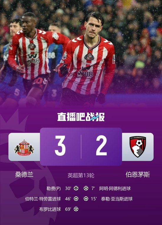 让二追三！桑德兰3-2逆转伯恩茅斯 勒费点射特劳雷布罗比建功