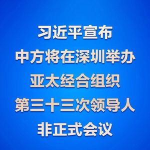 习近平宣布中方将在深圳举办亚太经合组织第三十三次领导人非正式会议