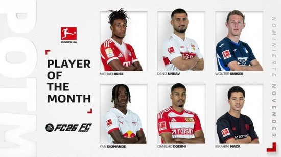 德甲11月最佳球员候选：奥利塞、翁达夫、多基、马扎在列