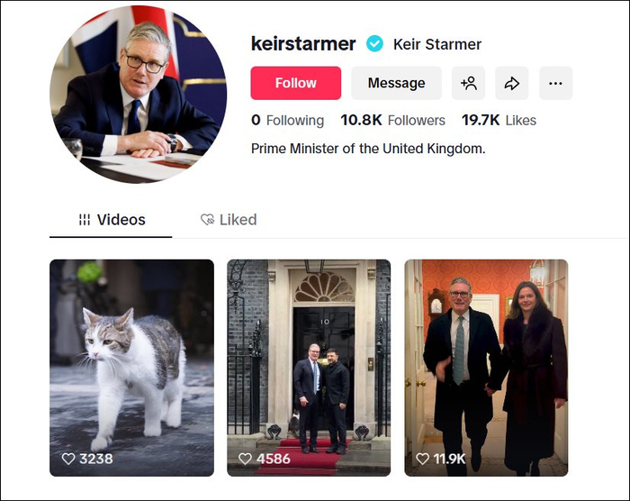 禁政府用TikTok，英首相斯塔默却开通TikTok账号