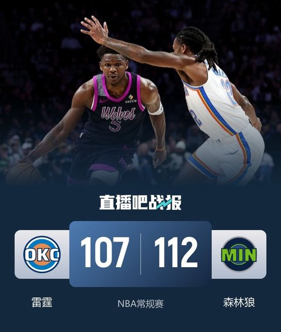 森林狼力克雷霆！爱德华兹关键三分+封盖&26+12 SGA35+5+7