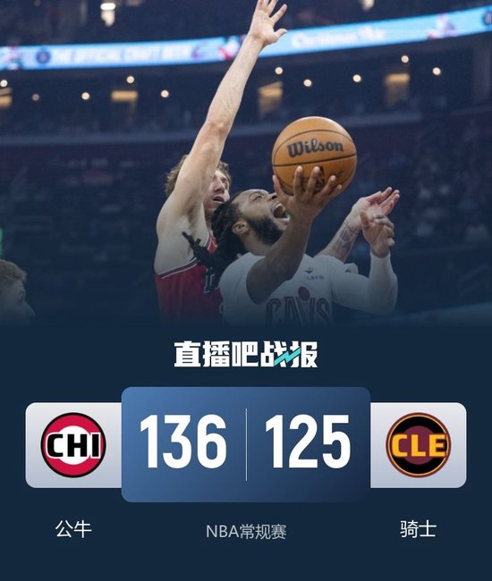 公牛7人上双送骑士3连败 武切维奇24+15 加兰35+8 米切尔缺阵