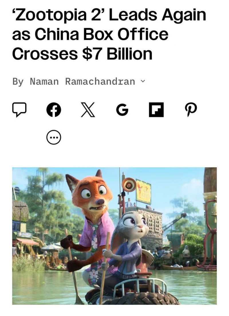 中国成为《疯狂动物城2》全球最大票仓 凸显中国电影市场战略价值